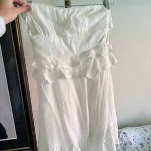 White Strapless Ruffle Dress